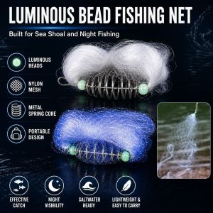 SJJL Hạt phát sáng Lưới đánh cá Lưới nylon Di động Lưới bẫy cá Linh kiện loại Lưới hạt phát sáng Câu cá đêm