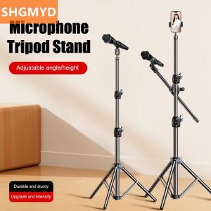 [COD] SHGMYD Microphone Boom Tripod Stand 1.7 2.1M Mic Tripod Bracket 66CM Crossbar Arms With Clip And Phone Holder For Iphone Samsung Xiaomi