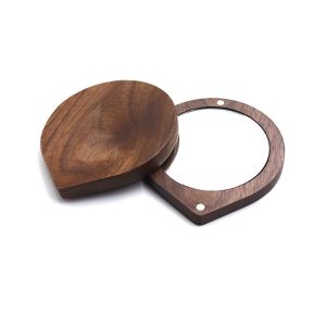 STARGOODS Có thể xoay Gương trang điểm bằng Gỗ Óc Chó Màu đen Mini Có thể gập lại Gương mỹ phẩm xoay Ins Đóng từ tính Gương bỏ túi nhỏ gọn Nữ Cô Gái