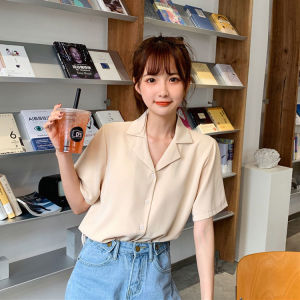 Summer Korean Stvle Short Sleeve Plain Loose Shirt Tops For Women Shirts Womenswear Blouse White Basic Casual Fitted