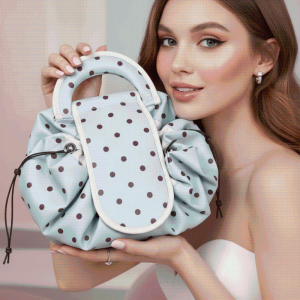 FANYUNG Waterproof Drawstring Makeup Pouch Portable Foldable Large Capacity Toiletries Handheld Beauty Storage Washable Polka Dot Cosmetic Bag Travel