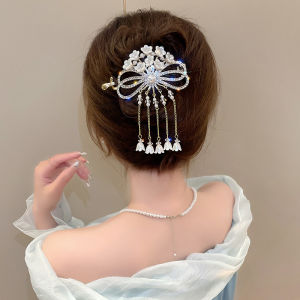 New Retro Bell Orchid Flower hair clip women bowknot tassel hair claw girls Elegant Crystal Ponytail Buckle Hair Accessories