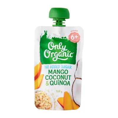 Only Organic Mango Coconut & Quinoa Pouch 120G - Second Foods For Babies - From 6 Months