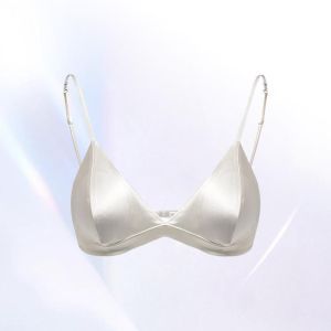 【SINGABRALETTE】Satin Thin Straps Bra Panties Set Wireless French Triangle Cup Minimizer Bra Breathable Mulberry Silk Ultra-Thin Anti-Sagging Seamless Underwear真絲內衣
