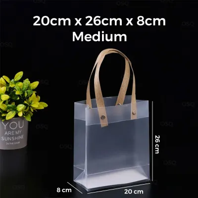 OSQ Reusable Frosted PVC Transparent Plastic Hand Bag With Cardboard For Birthday Gifts & Souvenir
