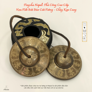 [Amrita] Tingsha Nepal Thủ Công Cao Cấp Họa Tiết Bát Bảo Cát Tường - Chày Kim Cang - Chập Cheng - Chũm Chọe - CXNP26