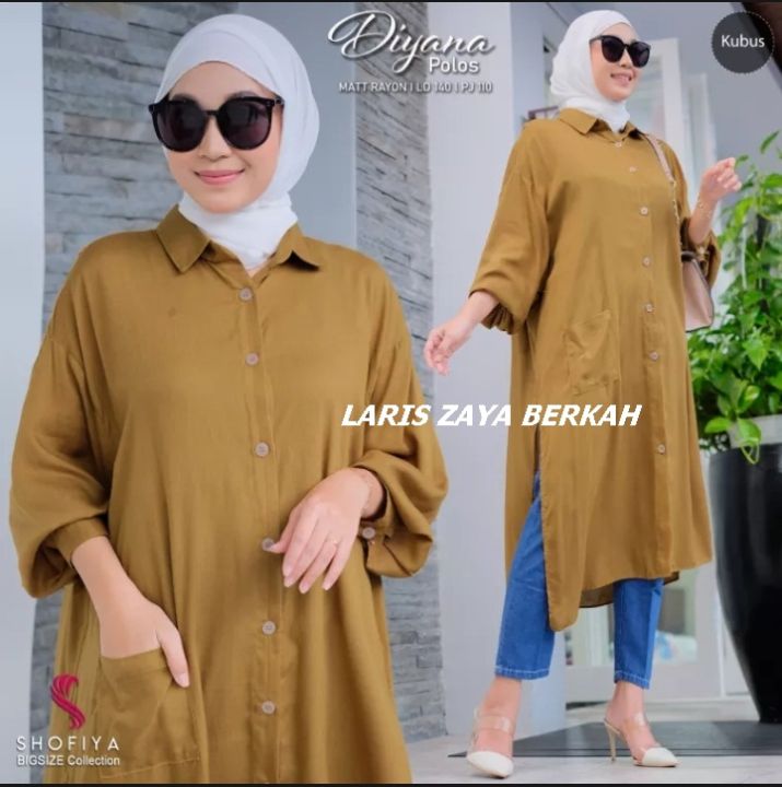 TUNIK kemeja wanita dress DIYANA model lengan panjang dirempel badan ...