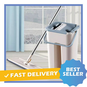 ISHOWTIENDA Pembersih Lantai Rumah Tangga Alat Pel Gagang Ember Magic Mop Flat Microfiber with Bucket FMI60 - 7RHZBWGY
