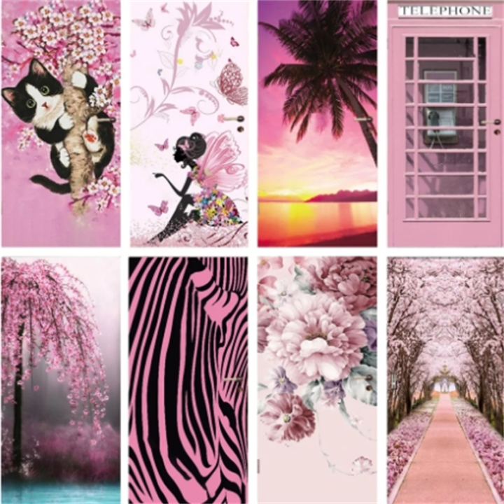 Home Decor Selfadhesive Mural Pink Beautiful Cherry Blossoms Door