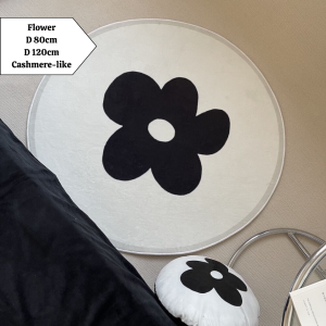 Ready Stock White Black Line Dot Round Large XL Carpet Floor Mat Rug Anti-Slip Nordic Classic Minimalist Modern Simple Fluffy Cozy High Quality Thick Durable Pretty Cheap Elegant White Black Home Living Room Office Bedroom Polyester Fibre Cashmere Decor