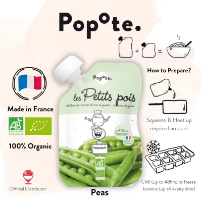 (Expiry 28/09/2026) Popote - Organic Peas Baby Puree / 120g / Baby Food / 100% Made in France / Single Pack