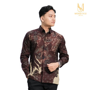 MENSTYLE BATIK - Kemeja batik pria Wilutama Merah Bata slimfit lapis furing bahan katun prima lengan panjang
