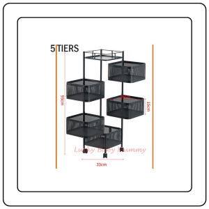 【JJ HOME】Cylindrical Kitchen Rotating Storage Box Basket Trolley Rack