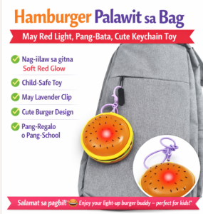 Hamburger Palawit sa Bag – May Red Light Pang-Bata Cute Keychain Toy