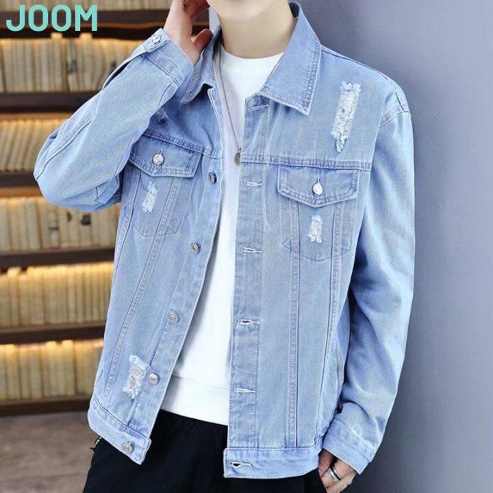 JOOM Denim Jacket Men Hole Retro Streetwear Hip Hop Bomber Jackets for ...