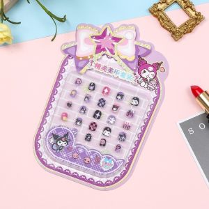 24Pcs/Set Cartoon Sanrio Kids Fake Nails Hello Kitty Kuromi Melody Detachable Press on Fake Nails Full Cover Press Stick on Nails Children Nail Decor