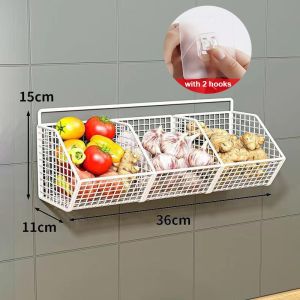 LoviRa Wall Mounted Storage Basket Seasoning Storage Kitchen Organizer Rack