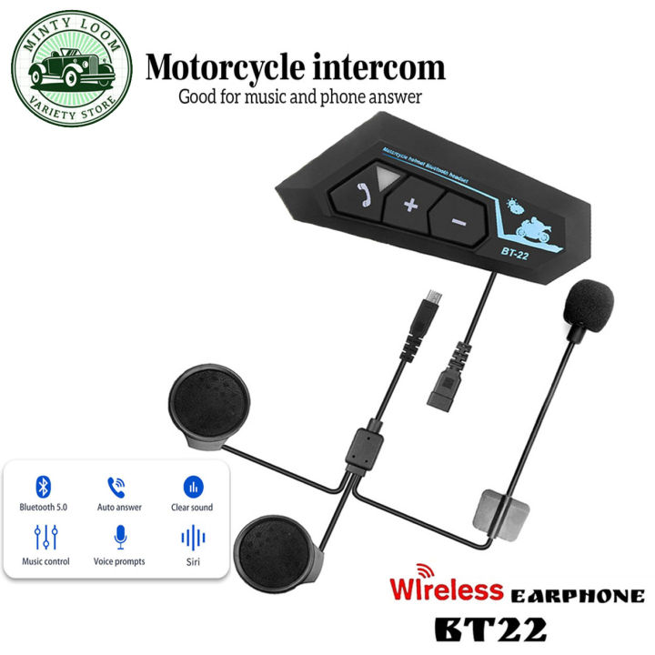 BT22 Bluetooth Motor Helmet Headset Wireless Handsfree Stereo Earphone Motorcycle Headphones MP3 with Mic Speaker Waterproof Lazada PH