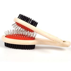 Pet Double Sided Grooming Tool Pet Comb Brush Dog Hair Brush Wooden Handle