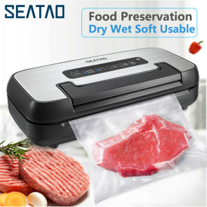 SEATAO VH5156 【Singapore Warehouse spot】 Commercial Vacuum Sealer Machine 80kPa Automatic Air Sealing System for Food Sealer with Built-in Roll Storage & CutterDry/Moist Sealing ModesCanister / Pulse FunctionHandle Locked DesignBlack and Silver.