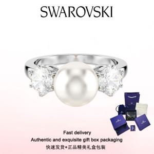 ♈Swarovski♈ Stylish Womens Jewelry The New S925 sterling silver crystal pearl round cut white diamond matrix ring Valentines Day gifts birthday gifts Free genuine gift box