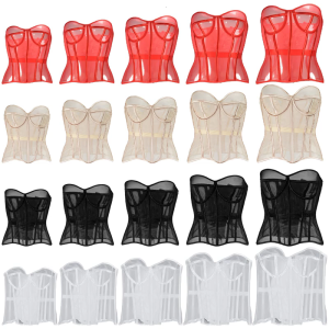 French Seethrough Corset Fishbone Lace Waspie Corset Overbust Waist Trainer Waist Shaper Bustier for Evening Party Wear