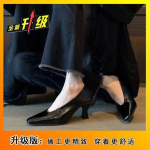 [Free Shipping] Perfect For Commuting!Stylish High-Heeled Shoes 2026 New Collection Black With A Small Square Toe Shallow Opening And Chunky Heel WomenS Flats