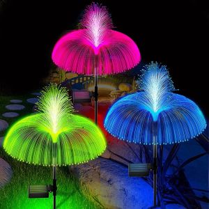ESFDGL Double Layer Colorful Outdoor Courtyard Solar Light Birthday Gift Fiber Optic Lamp Flowers Lamp Night Light Jellyfish Lamp