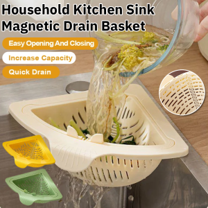 Magnetic Kitchen Drain Filter Basket for Food Waste/Quick Drain Space Saving Odorless/Sink Organizer Drain Rack