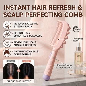 3-in-1 Hair Brush Oil Removing Comb Press-to-Remove Oil Detangling Comb for Smooth & Clean Hair
