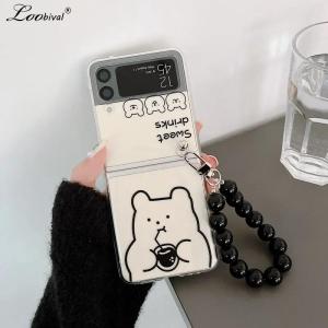 for Samsung ZFlip 5 4 6 7 Cute Cartoon Bear Bracelet Case for Samsung Galaxy Z Flip 6 5 4 3 7 8 flip5 Wrist Chain Clear Cover