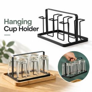 DIVATEN Black Cup Drying Rack Iron Rust Resistant Hanging Cup Holder  Space Saving Glass Cup Rack Kitchen Storage