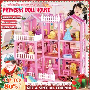 【Clearance price】3-Storey Villa Dollhouse with Miniature Furniture DIY Assembly Kids Toy House for Girls Story Villa Playset for Role-Play Big Doll House with Rooms & Decor Accessories Birthday Gift for Kids Educational Pretend-Play Children Toy