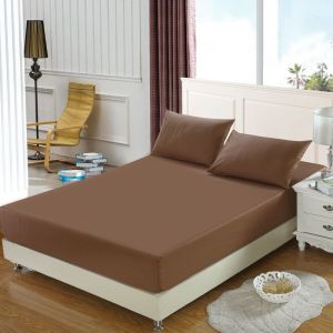 【Queen Size】3 in 1 Bed Sheet Hotel Quality Premium Brown Bedsheet and pillowcase set On Sale Garterized Bedsheets Bedding set Bed Cover