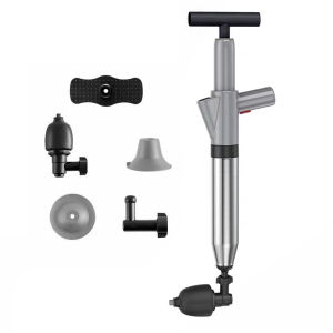 Toilet Plunger Air Drain Blaster Kit Clog Remover with 4 Replaceable Heads & Visual Barometer High Pressure Air Toilet Unclogger Plumbing Tools for Clogged Toilet Sink Sewer Pipe Dredge