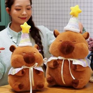 SHINY GIRL Hoạt hình Búp bê vải bông capybara Mô phỏng Mũ sinh nhật Búp bê capibara fluffty Sáng Tạo Mềm Đồ chơi vải nhung lông capybara Đồ chơi giáng sinh