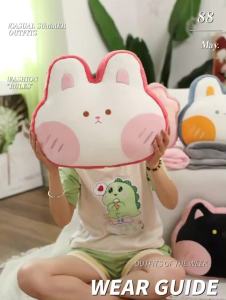 40x30cm Kawaii Squishy Animals Throw Pillow 2 in 1 Quilt Stuffed Animal Head Seat Cushion Decorate Frog Rabbit Bear Pig Cat with Blanket Gift