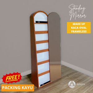 Adapta - Cermin Standing Mirror 160 cm Make Up Pintu Geser - Cermin Berdiri Oval Frameless – Standing Mirror Makeup Kaca Full Body 7 Sekat Penyimpanan