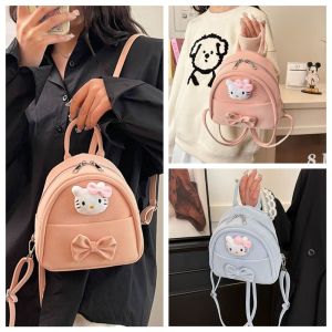 CRNGW Cute Bow Kitty Backpack Pu Leather Cartoon Kitty Shoulder Bag Fashionable Casual Students Schoolbag Women