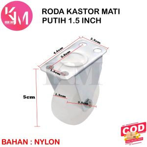 Roda Kastor Plate Pvc Nylon 1.5 Inchi Hidup Mati Hidup + Rem Troly Etalase / Roda Lemari isi (1 pcs)