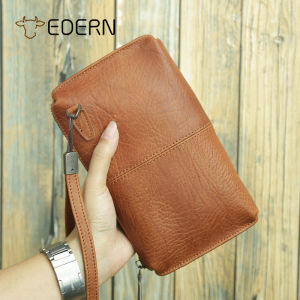 EDERN New Mens Genuine Leather Clutch Bag Soft Leather Zipper Long Wallet Fashion Casual Cellphone Pouch Card Holder Cowhide Wallets
