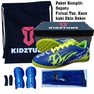 KIDZTUBS Sepatu Futsal Anak Paket Komplit Sepatu Futsal Tas Skin Deker Kaos Kaki Usia 6-10 Tahun Size 28 29 30 31 32 33 34 35 36 37 KDZ1553122424