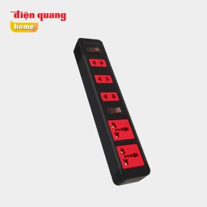 Ổ cắm Điện Quang ECO ĐQ ESK 5BR (5 lỗ kết hợp 2 công tắc an toàn màu đen đỏ)