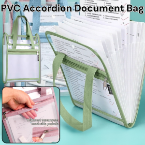 PVC Portable Accordion Document Bag Accordion Expanding File Folder A4 Document Organizer Large Capacity Accordion Bag