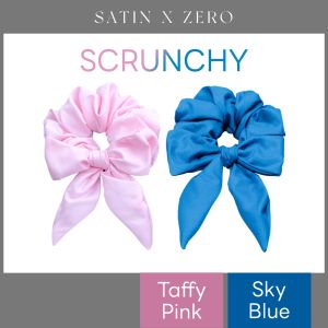 SATIN X ZERO ยางรัดผม ผ้าไมโครฟิล 100% โดนัทพร้อมโบว์ผูก (Toffy Pink + Sky Blue) ผมไม่ลีบ ไม่กินผม ไม่หนัก ผ้านุ่มเบา