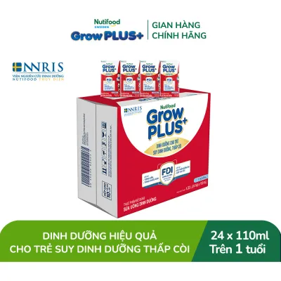 Thùng 24 hộp Sữa Nước Pha Sẵn Nutifood GrowPLUS+ Suy Dinh Dưỡng (Đỏ) - Hỗ Trợ Tăng Cân Tăng Chiều Cao Ít đường 110ml - Trên 1 tuổi (Bao bì tùy đợt nhập hàng)