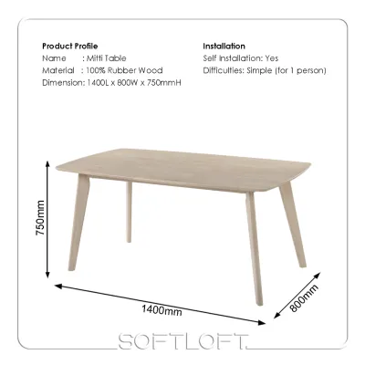 Softloft (1+6) Premium Dining Set For 6 Hazelle Horn Table + 6pc Chair Solid Rubber Wood Chair Stool Side Desk Kitchen Cafe Meja Makan 6 Kerusi
