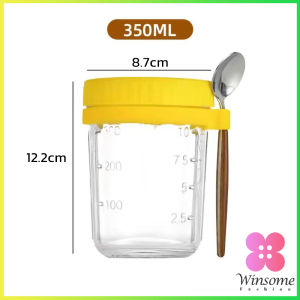 Winsome 【Ready Stock】Overnight Oats Containers with Lids Glass 300ML Overnight Oats Jars Milk Fruit Salad Food Storage Container Glass Breakfast Cup with Lid and Spoon Mason Jars
