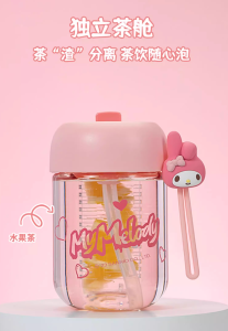 400ml - Sanrio hello kitty genuine water cup for girls with good looks and cute straw cup with tea separator anti-fall and portable