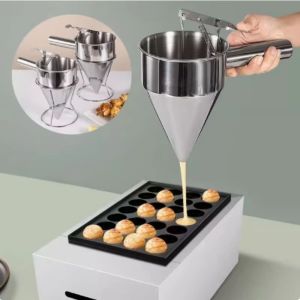 SOLARAEG 600/1200ML Liquid Funnel Dispenser with Handle Stainless Steel Batter Liquid Dispenser Multi-Purpose Heat-Resistance Octopus Ball Tool Kitchen Accessories
